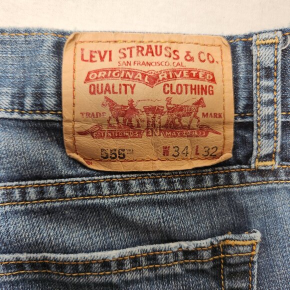 Vintage LEVI'S 555 Hipster Faded Distressed BOOT CUT Jeans Men's Size W 34 L 32. - Picture 5 of 16